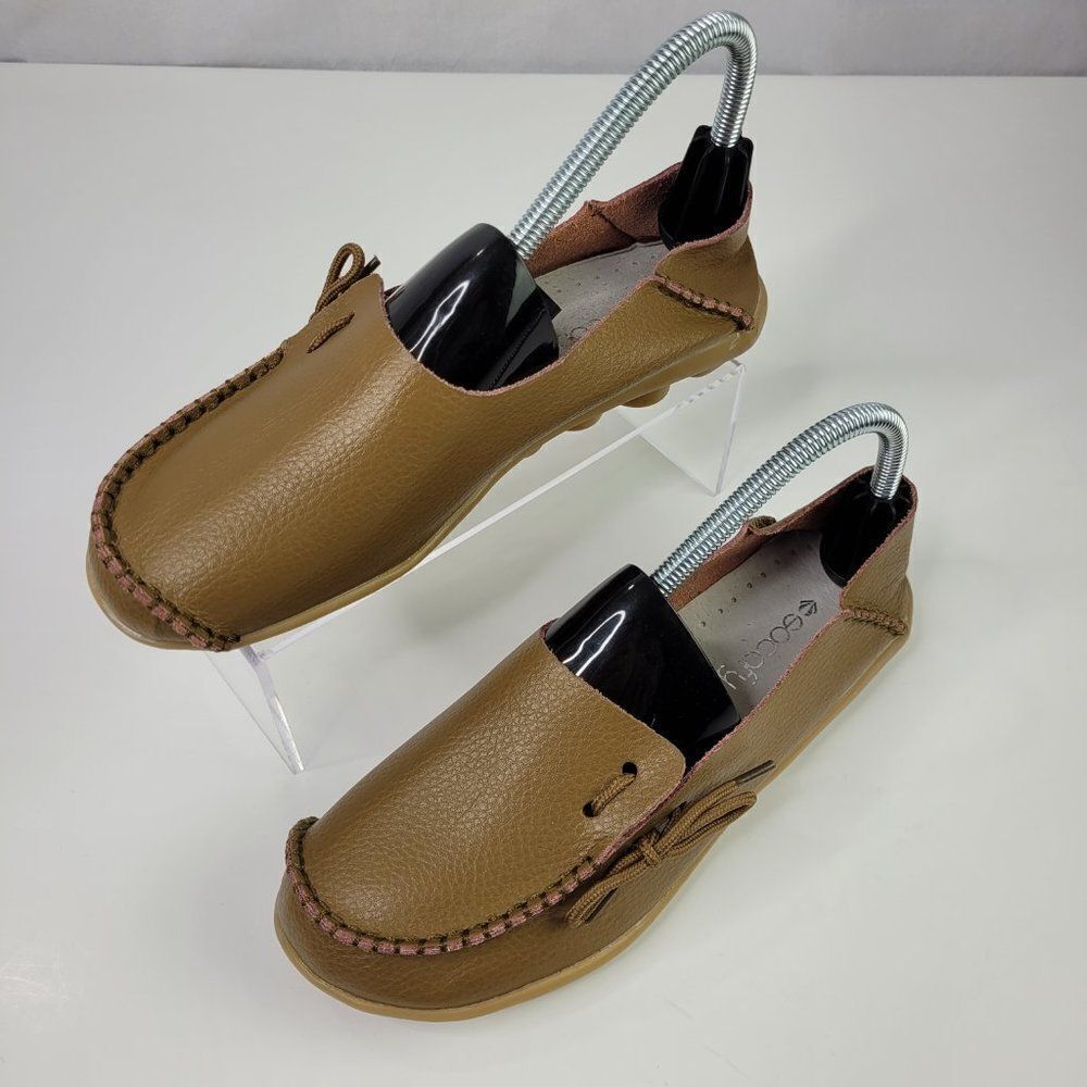 Socofy Womens Shoes Size 6 Brown Leather Moccasins Slip On Loafers Comfort - Picture 12 of 12